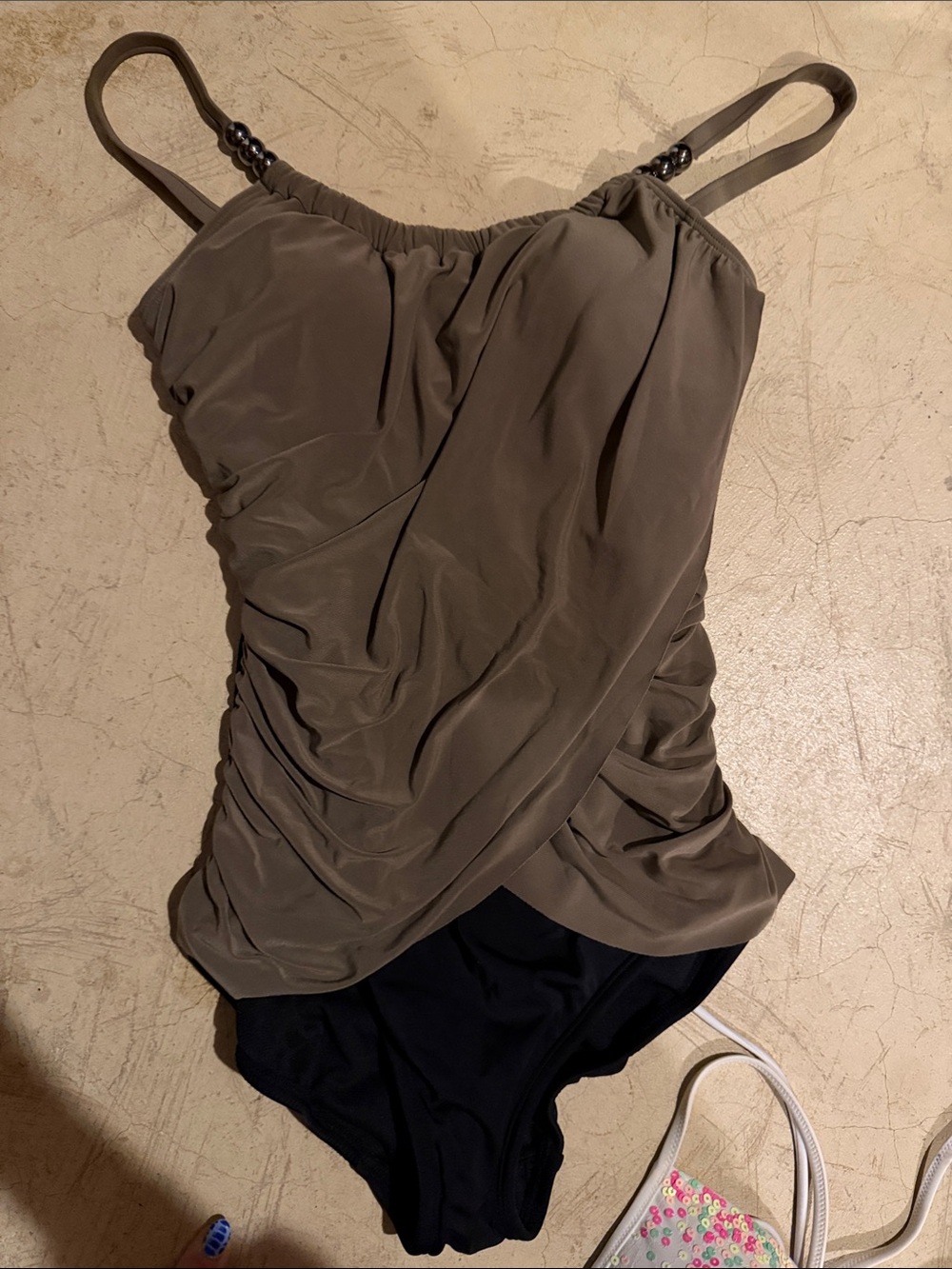 VENUS Taupe Ruched Draped Bodysuit Swimsuit